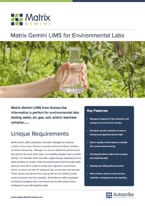 Matrix Gemini LIMS for Environmental Labs