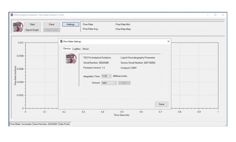 Testa Analytical’s Version 1.4 flowmeter software
