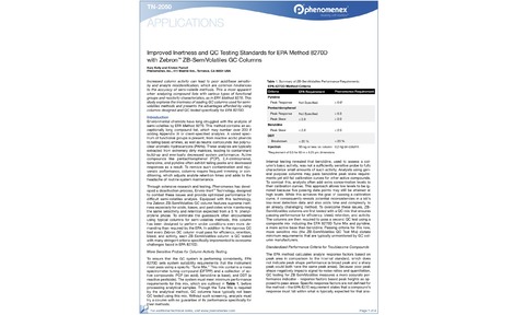 Phenomenex Publishes Data for Demanding EPA 8270D GC Semivolatiles Analysis